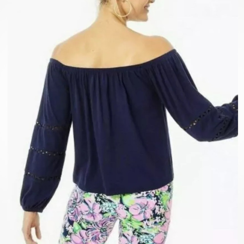 Lilly Pulitzer Blue Off-Shoulder Relaxed Blouse